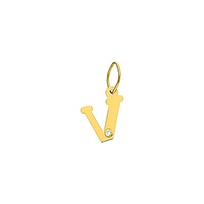 Pendentif initiale lettre V en or jaune et diamant 0.01ct