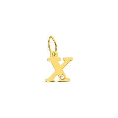 Pendentif initiale lettre X en or jaune et diamant 0.01ct