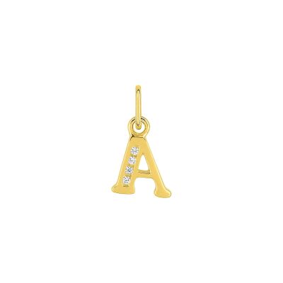 Pendentif initiale lettre A en or jaune et oxyde de zirconium