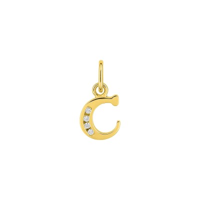 Pendentif initiale lettre C en or jaune et oxyde de zirconium