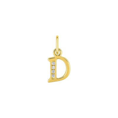 Pendentif initiale lettre D en or jaune et oxyde de zirconium