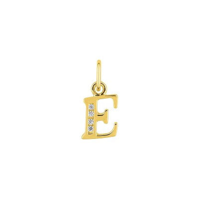 Pendentif initiale lettre E en or jaune et oxyde de zirconium