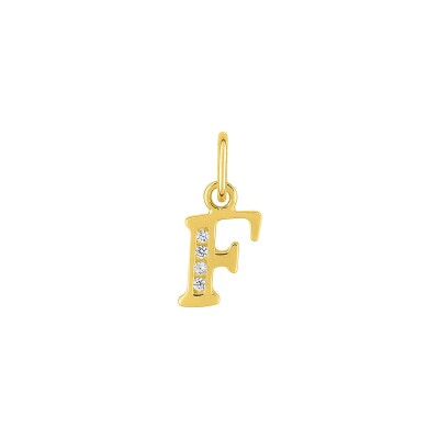 Pendentif initiale lettre F en or jaune et oxyde de zirconium