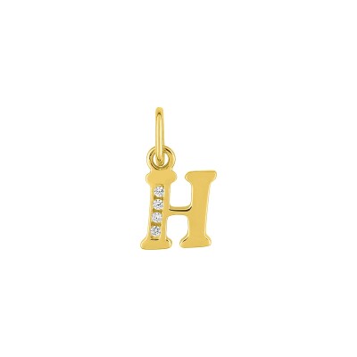 Pendentif initiale lettre H en or jaune et oxyde de zirconium