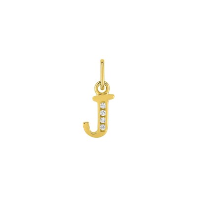 Pendentif initiale lettre J en or jaune et oxyde de zirconium