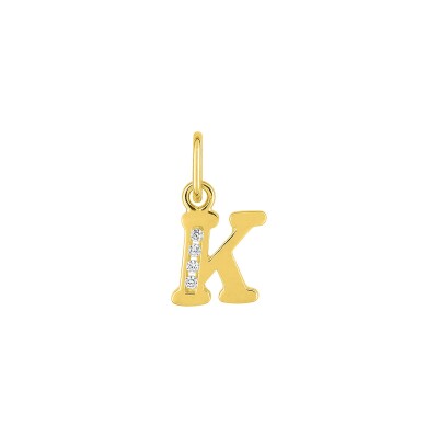 Pendentif initiale lettre K en or jaune et oxyde de zirconium