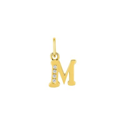 Pendentif initiale lettre M en or jaune et oxyde de zirconium