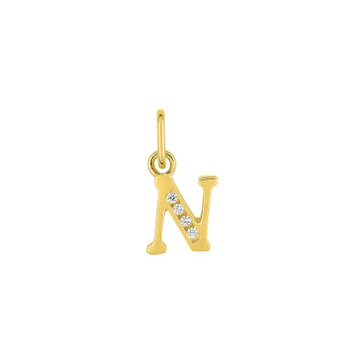 Pendentif initiale lettre N en or jaune et oxyde de zirconium