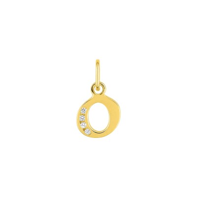 Pendentif initiale lettre O en or jaune et oxyde de zirconium