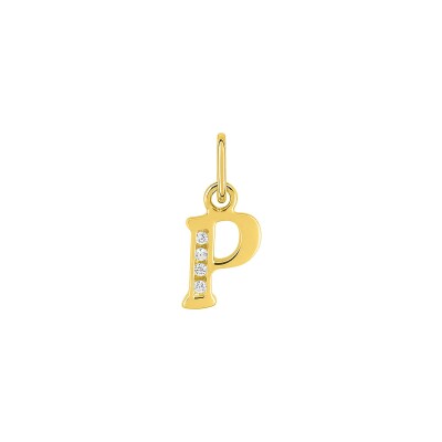 Pendentif initiale lettre P en or jaune et oxyde de zirconium