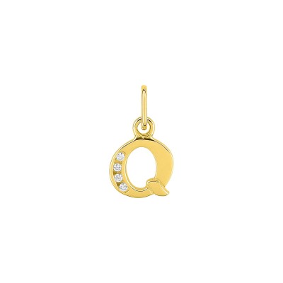 Pendentif initiale lettre Q en or jaune et oxyde de zirconium