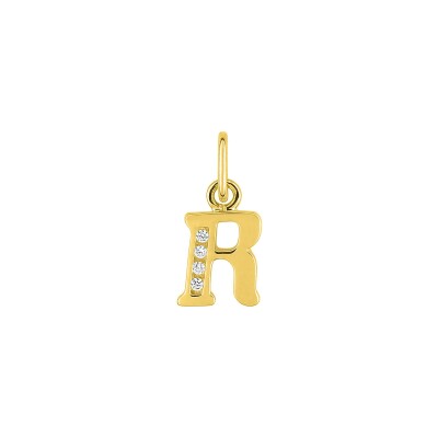 Pendentif initiale lettre R en or jaune et oxyde de zirconium