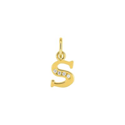Pendentif initiale lettre S en or jaune et oxyde de zirconium