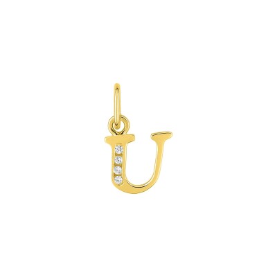 Pendentif initiale lettre U en or jaune et oxyde de zirconium