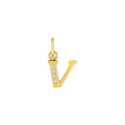 Pendentif initiale lettre V en or jaune et oxyde de zirconium