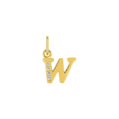 Pendentif initiale lettre W en or jaune et oxyde de zirconium