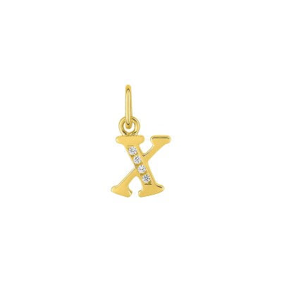 Pendentif initiale lettre X en or jaune et oxyde de zirconium