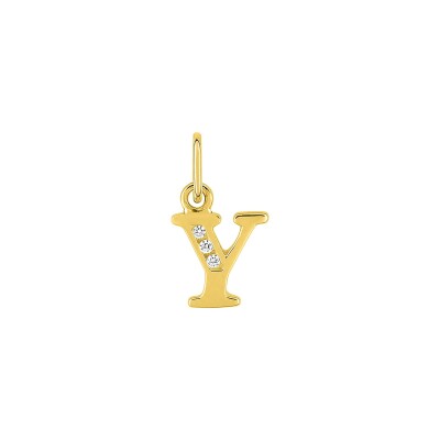 Pendentif initiale lettre Y en or jaune et oxyde de zirconium