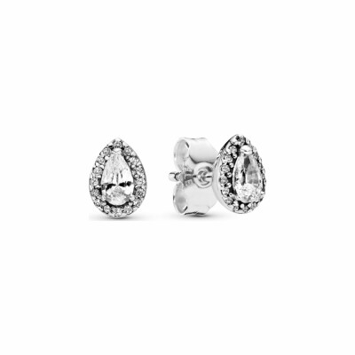 Boucles d'oreilles clous Pandora Timeless halo goutte scintillant en argent et oxyde de zirconium