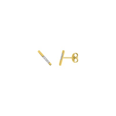 Puces d'oreilles en or jaune rhodié et diamants, 0.03ct