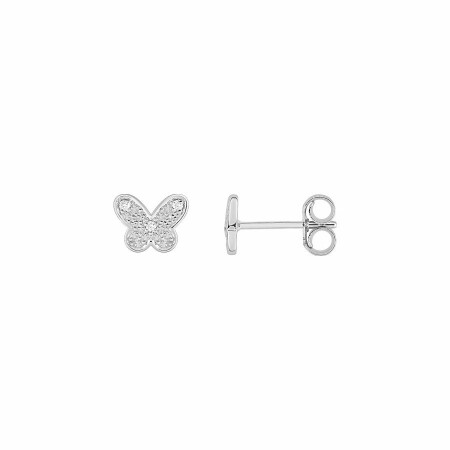 Boucles d'oreilles clous en or blanc et diamants 0.02ct