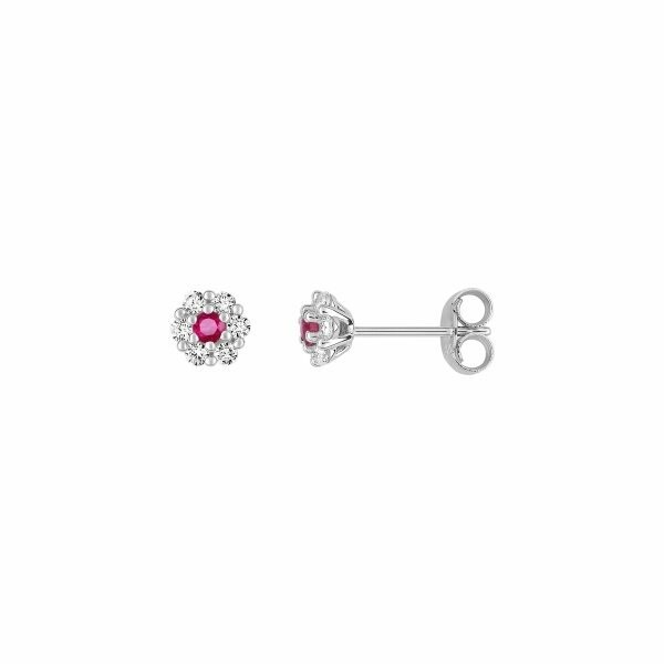 Boucles d'oreilles en or blanc, rubis et oxydes de zirconium