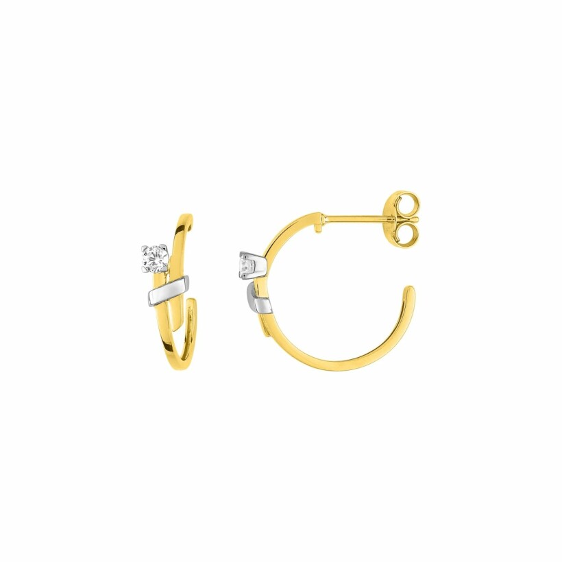 Boucles d'oreilles en or jaune, rhodium et oxyde de zirconium