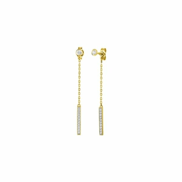 Boucles d'oreilles pendantes en or jaune, or blanc et oxydes de zirconium