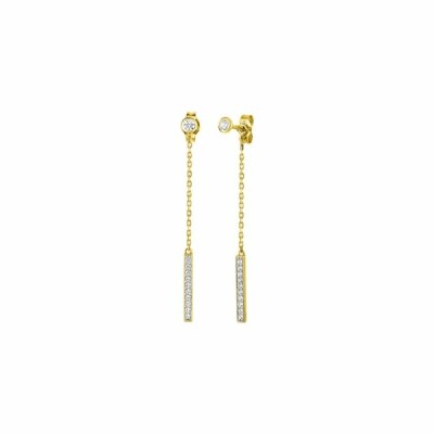 Boucles d'oreilles pendantes en or jaune, or blanc et oxydes de zirconium