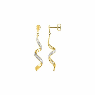 Boucles d'oreilles pendantes en or jaune, or blanc rhodié et oxydes de zirconium