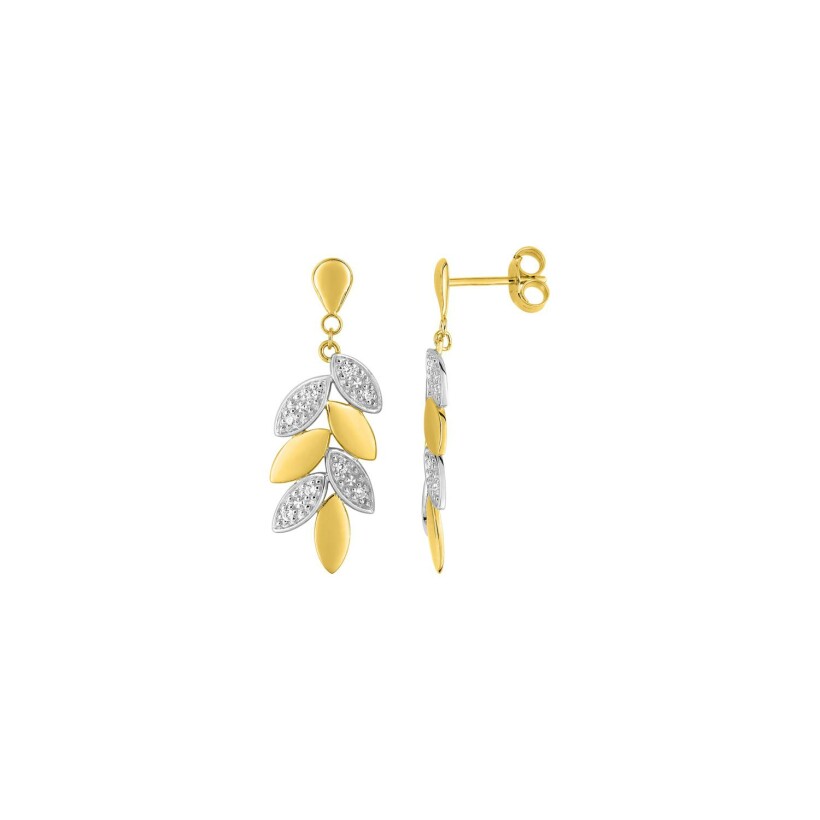 Boucles d'oreilles pendantes en or jaune rhodié et oxydes de zirconium