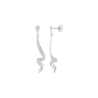 Boucles d'oreilles pendantes en or blanc et oxydes de zirconium
