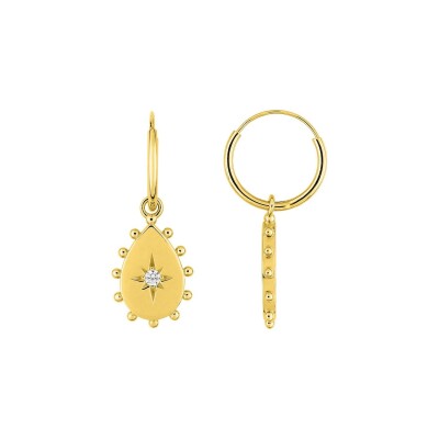 Boucles d'oreilles créoles en or jaune et oxydes de zirconium