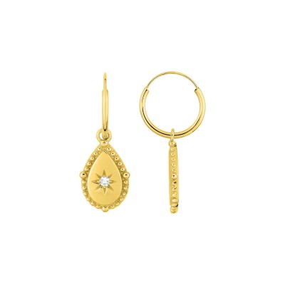 Boucles d'oreilles créoles en or jaune et oxydes de zirconium
