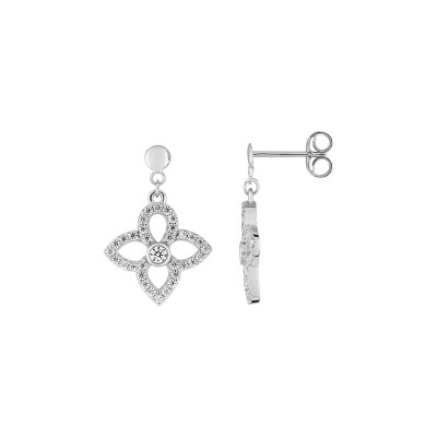 Boucles d'oreilles pendantes en or blanc et oxydes de zirconium