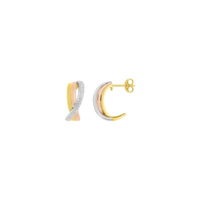 Boucles d'oreilles en or jaune, or rose et or blanc et diamants
