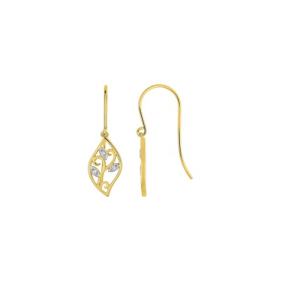 Boucles d'oreilles crochet en or jaune rhodié et oxydes de zirconium