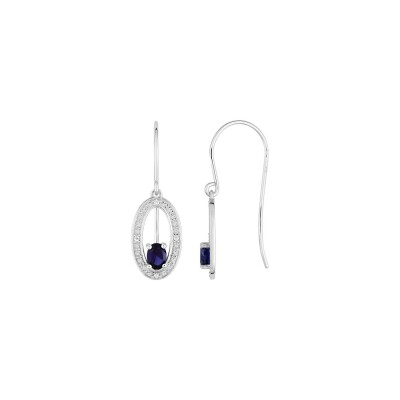 Boucles d'oreilles crochet en or blanc, diamants et saphirs