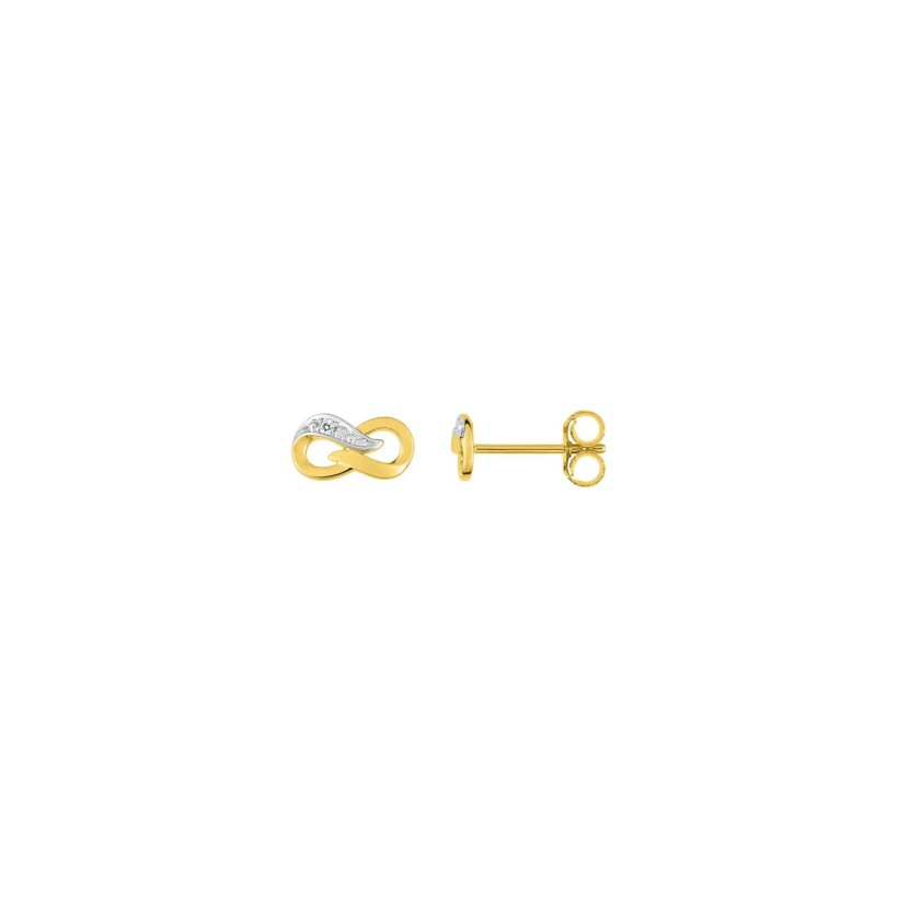 Puces d'oreilles en or jaune rhodié et diamants, 0.01ct
