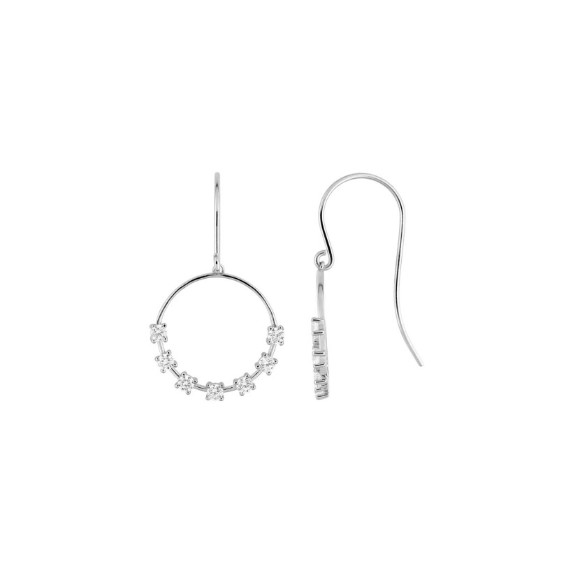 Boucles d'oreilles crochet en or blanc et oxydes de zirconium