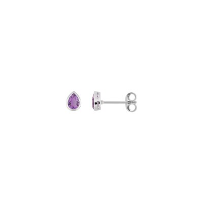 Boucles d'oreilles clous en or blanc et améthyste