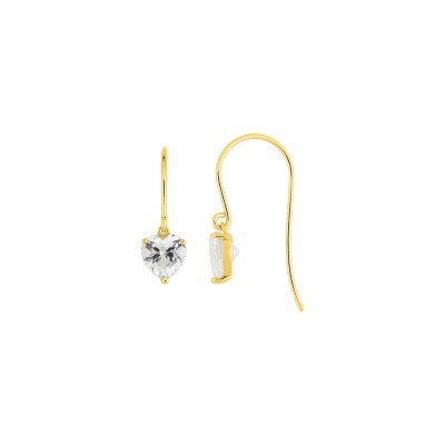 Boucles d'oreilles crochet en or jaune et oxydes de zirconium