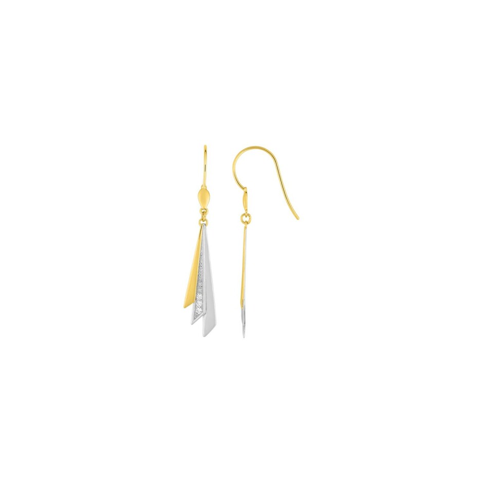 Boucles d'oreilles crochet en or jaune rhodié et oxydes de zirconium