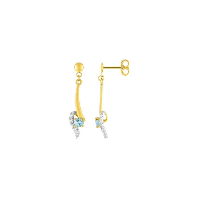 Boucles d'oreilles pendantes en or jaune rhodié, topazes et oxydes de zirconium