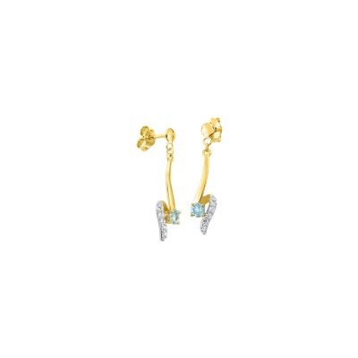 Boucles d'oreilles pendantes en or jaune rhodié, topazes et oxydes de zirconium