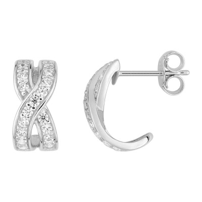 Boucles d'oreilles créoles en or blanc et oxydes de zirconium