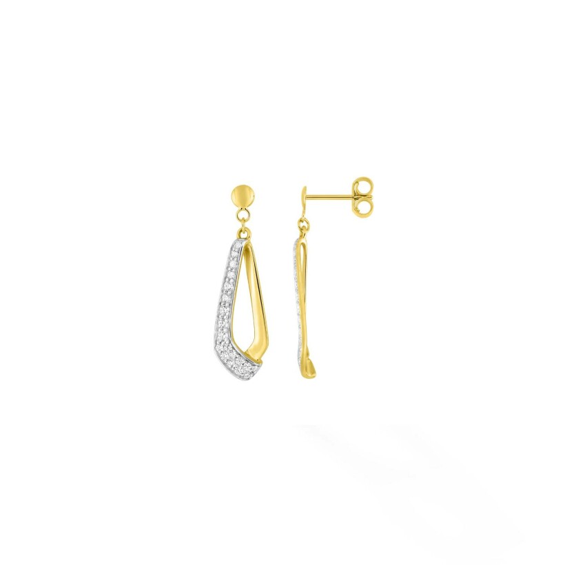 Boucles d'oreilles pendantes en or jaune et oxydes de zirconium