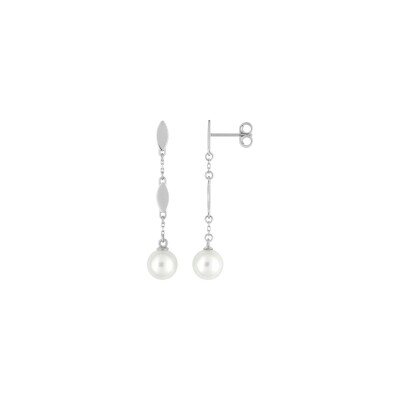 Boucles d'oreilles pendantes en or blanc et perles