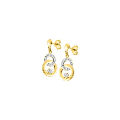 Boucles d'oreilles en or jaune, rhodium et oxydes de zirconium