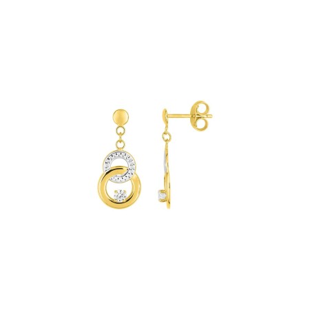 Boucles d'oreilles en or jaune, rhodium et oxydes de zirconium